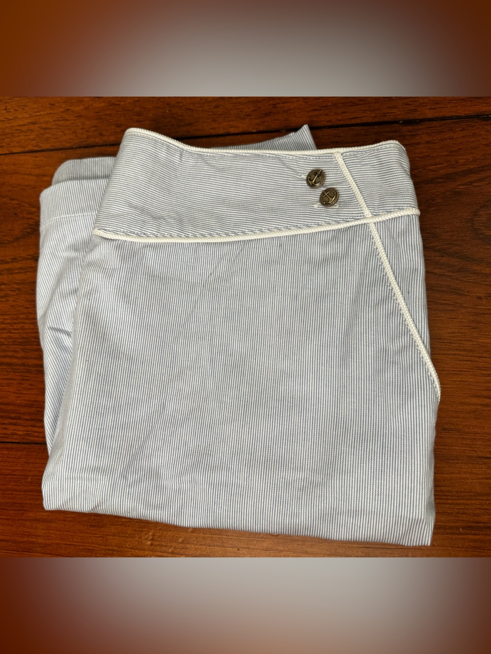 Vineyard Vines Light Blue Pinstripe Pencil Skirt with Gold Anchor Buttons